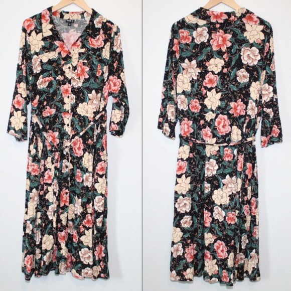 Torrid Floral Button Midi Challis Shirt Dress Black Plus Size 3 3X H14301 - Picture 15 of 16